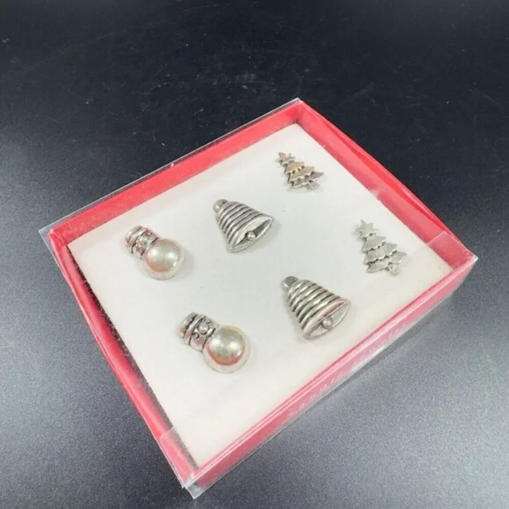 PIER 1 Candle Jewelry Silver Tone‎ Bell Christmas Tree Set 6 charms Open Box